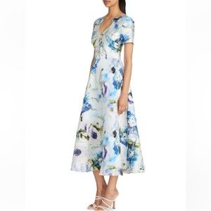 Theia Sylvia Belted Floral Midi-Dress